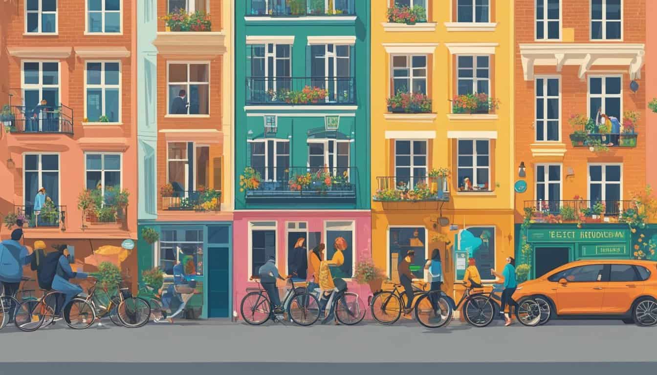 Colorful murals adorn the walls of the best hostels in Amsterdam, depicting scenes of cultural festivals and vibrant entertainment
