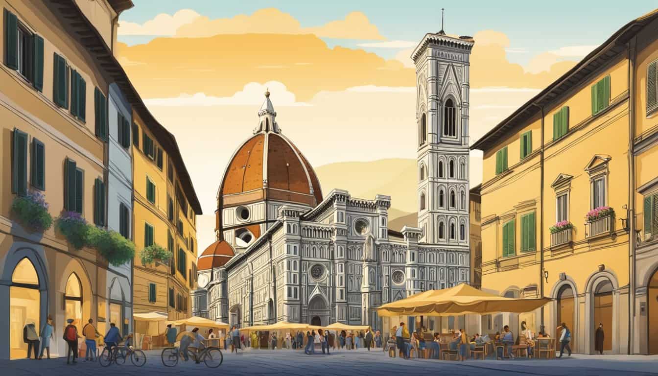 The bustling streets of Florence showcase charming hostels, with vibrant signs and welcoming entrances, catering to solo and group travelers